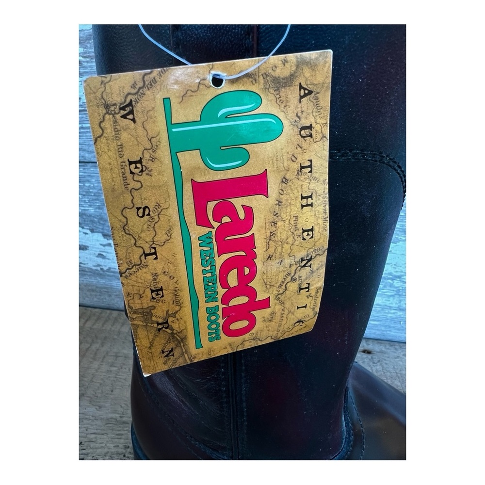 Vintage NWT Laredo #6908 Men’s Black Leather Cherry Roper Western Boots SZ. 9.5 - Picture 8 of 8